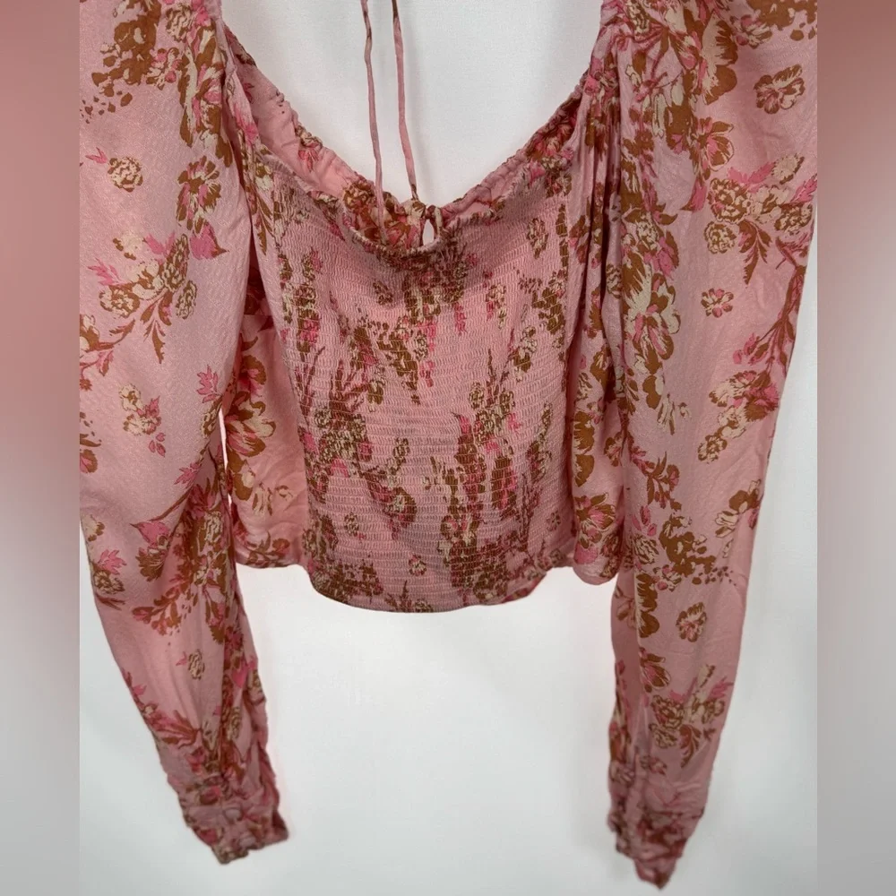 Free People‎ Hilary Floral Printed Long Sleeve Top Pink Womens Size Small